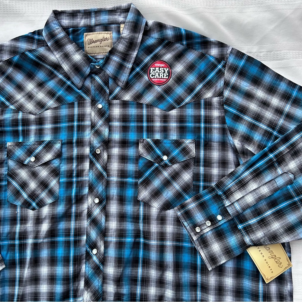 Wrangler shirt 3xl men’s pearl snap button down long sleeve plaid NWT western